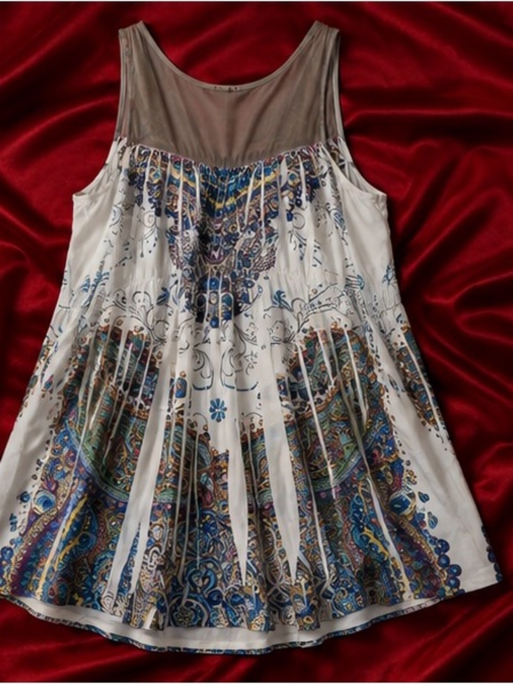ONE WORLD White Paisley Fringe Tank with Blue and Multicolor Accents - Picture 2 of 6